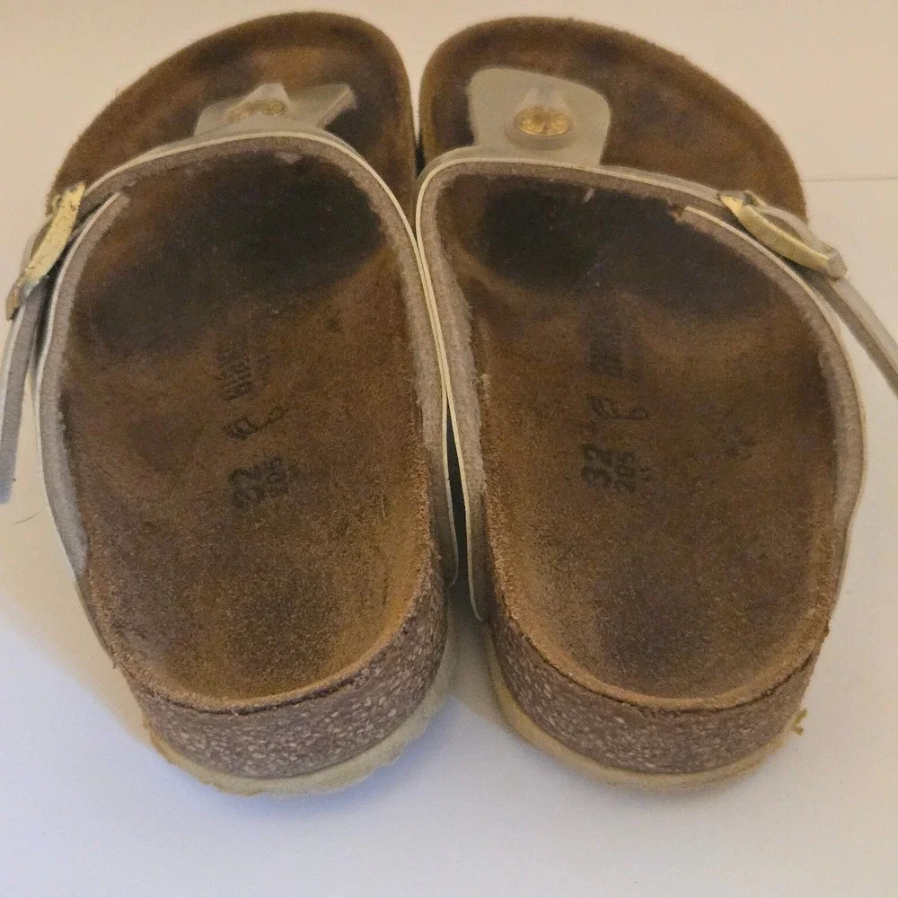 Birkenstock Gizeh Kids Metallic Gold Thong Sandals Cork Footbed EU 32 US 1-1.5